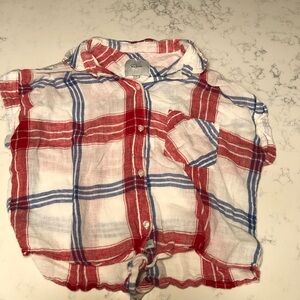 Plaid Red and Blue Women’s Cropped Sleeveless Shirt Size Small